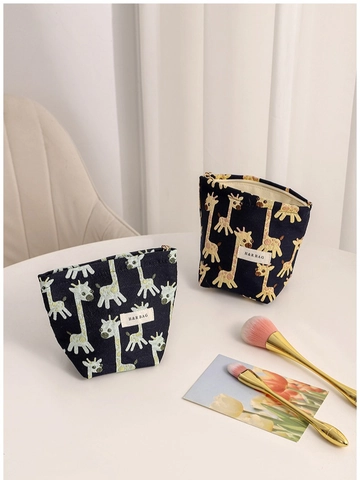 Süße Giraffe Muster Leinwand Make-Up Tasche Jacquard Tragbare Reißverschluss Tasche Lippenstift Organizer Kosmetik Reise Aufbewahrung