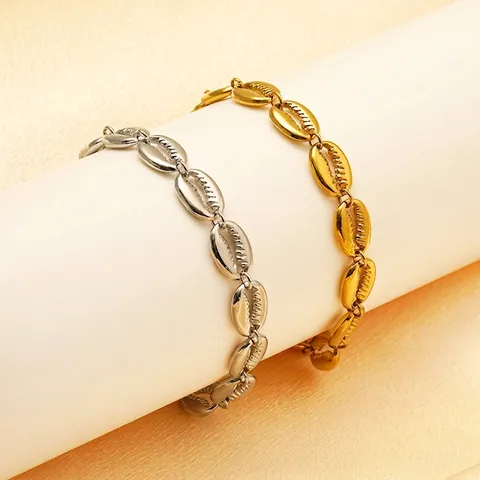 Collana E Bracciale A Conchiglia Per Donna Acciaio Inossidabile 304 Placcatura Oro 18 Carati Gioielli Spiaggia Tema Oceano