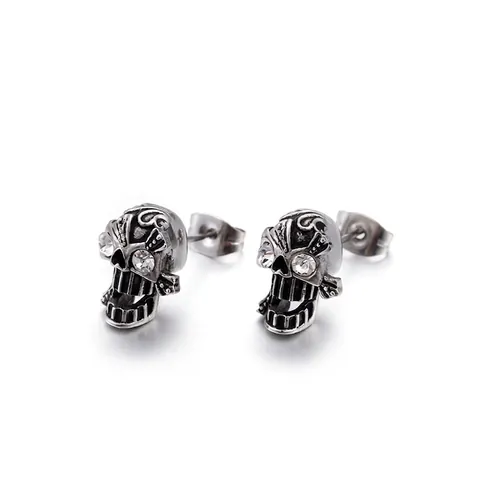 Schedel Oorknopjes Vintage Titanium Staal Strass Ogen Punk Gothic Rock Sieraden Voor Heren Dames