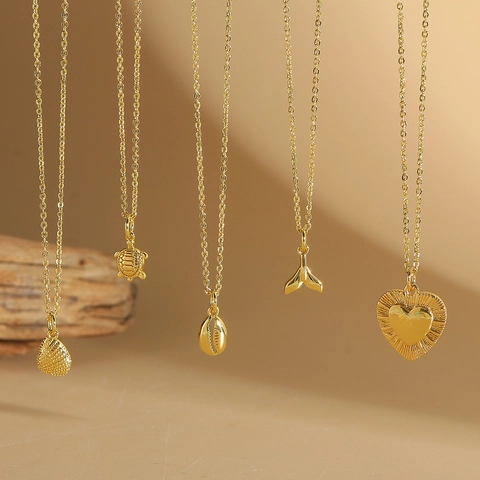 Dames Mode Goud Gepolijst Koperen Ketting Hart Schelp Geldzak Schildpad Visstaart Hanger Minimalistische Sieraden Accessoire
