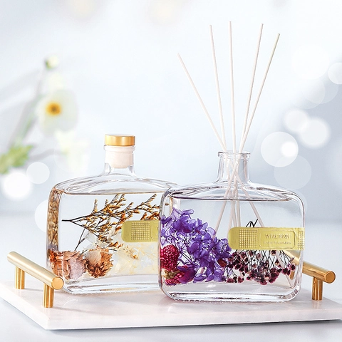 Reed Diffuser With Preserved Flowers Essential Oil Aroma Fragrance Air Freshener Glass Bottle Decor For Home Office