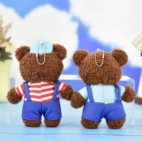 Teddybär Plüschtier Anhänger Puppe Lockiges Fell Kuschelbär Mit Latzhose Und Mütze Tasche Charme Schlüsselanhänger Für Kinder Geschenk