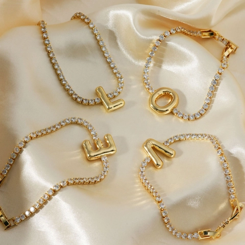 Bracciale Con Ciondolo Lettera Placcato Oro Zircone Catena Tennis Alfabeto Regolabile Gioielli Di Moda Per Donna Regalo
