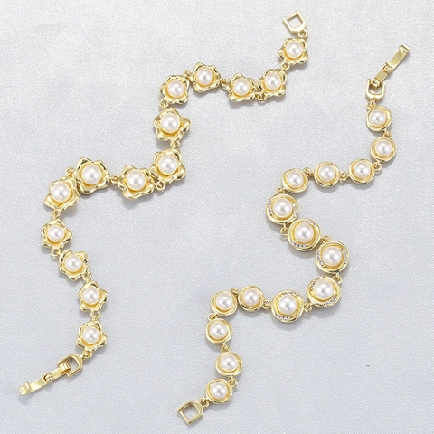 Bracciale Elegante Con Künstliche Perle E Fiori Ottone Vintage Design A Sfera Gioielli Da Donna