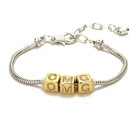 Bracciale A Catena Serpente Rame Placcato Oro Zirconia Cubica Perline Lettere Regolabile Gioielli Di Moda Per Donna