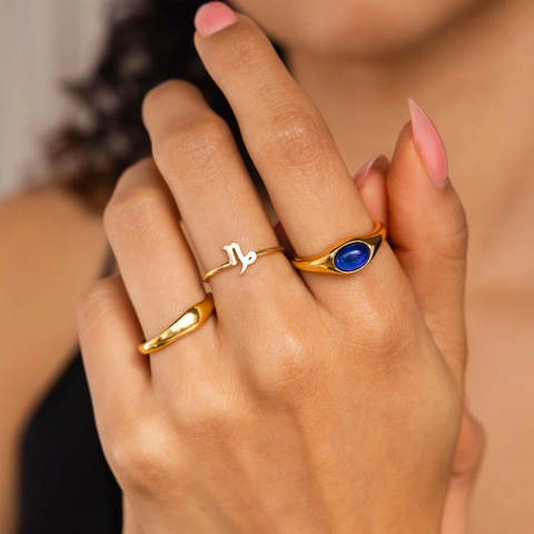 Zodiac Ring Stainless Steel 18K Gold Plated Adjustable Open Band Astrology Constellation Jewelry For Women