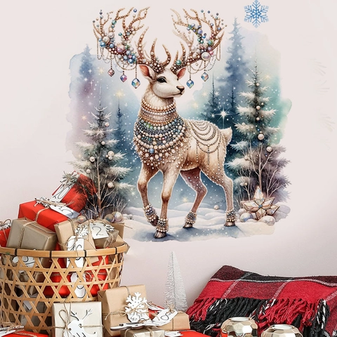 Christmas Wall Stickers PVC Self Adhesive Waterproof Cartoon Santa Claus Reindeer Christmas Tree Festive Home Decor
