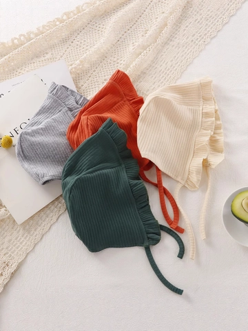 Tutina Neonato In Cotone A Costine E Cappello Con Volant Manica Lunga Bottone Frontale Abbigliamento Neonata