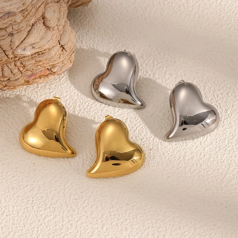 Boucles D'oreilles Cœur Bombé Acier Inoxydable Plaqué Or 18K Poli Miroir Géométrique Bijoux Fantaisie Femme