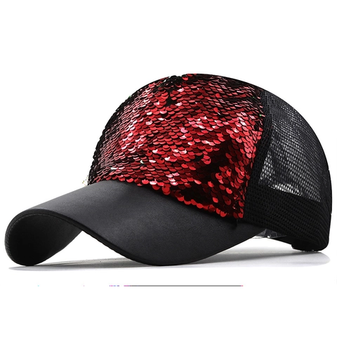 Cappello Da Baseball In Maglia Con Paillettes Per Donna Traspirante Protezione Solare Cappello Trucker Regolabile Sportivo