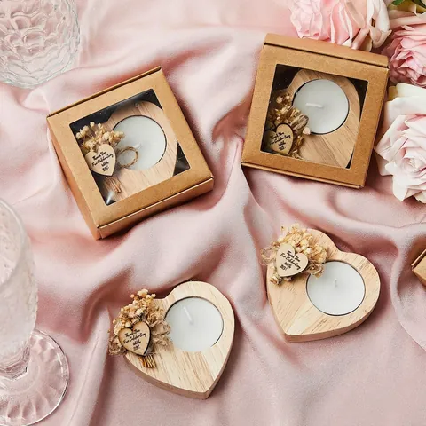 Heart Shaped Wooden Candle Holder With Soy Wax Tea Light Dried Flower Gift Box For Wedding Party Favor Rustic Decor