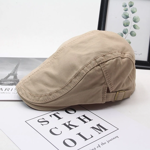 Cotton Flat Cap Vintage British Style Ivy Hat With Adjustable Side Buckle Solid Color Newsboy Beret For Men Women