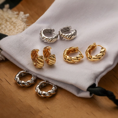 Orecchini A Cerchio Croissant Intrecciati Retrò Rame Placcato Oro Argento Stile Francese Minimalista Leggero Gioielli Donne
