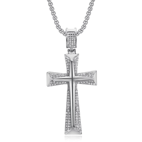 Hip Hop Stainless Steel Iced Out Rhinestone Cross Pendant Necklace For Men Women Fashion Streetwear Jewelry Gold Silver Tone