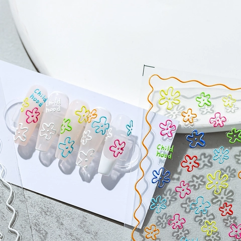 Pegatinas Para Uñas 5D Relieve 3D Autoadhesivas Calcomanías Flores Para Decoración Manicura Estilo Infancia
