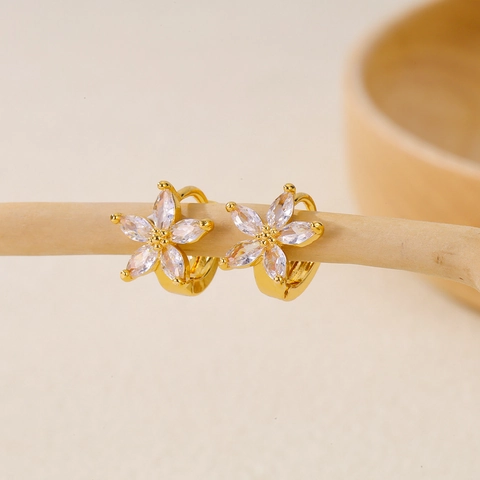 Elegant Copper Zirconia Hoop Earrings For Women Micro-set Clear Colorful Zircon Gold Plated Huggie Hoop Earrings Jewelry Gift