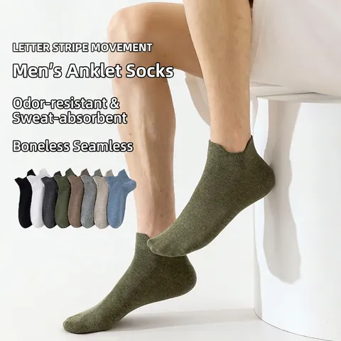 Men Ankle Socks Combed Cotton Breathable Low Cut With Heel Tab Seamless Toe Solid Color Summer Casual