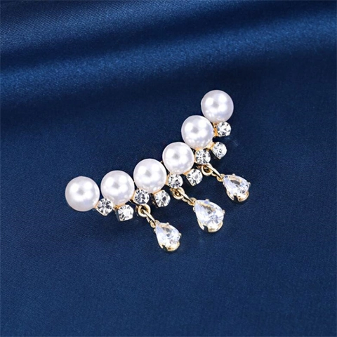 Elegante Broche De Aleación Perlas Artificiales Imitación Diamantes Con Colgantes Gota Agua Para Mujer Accesorio Traje Vestido