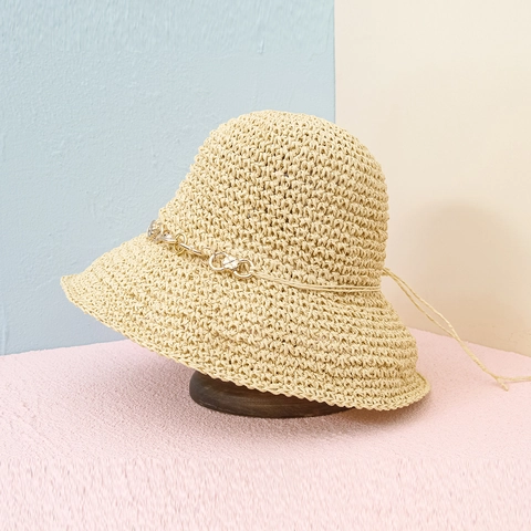 Cappello Da Sole In Paglia Fatto A Mano Con Decorazione A Catena In Metallo Tesa Larga Traspirante Stile Vacanza Al Mare Per Donna