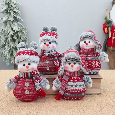 Décoration De Poupée De Bonhomme De Neige En Tricot Peluche Noël Décoration De Table Figurine Festive D'Hiver