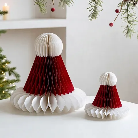 Adornos Navideños De Papel Panal Gorro De Papá Noel Copo De Nieve 3D Estrella Estilo Nórdico Decoración