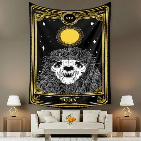 Tapisserie Murale Carte De Tarot Tissu Polyester Gothique Squelette Mystère Bohème Art Décor Pour Chambre Salon Fond