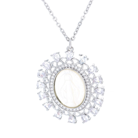 Collana Con Pendente Vergine Maria Gioielli In Rame Vintage Con Zircone Goccia Acqua E Intarsio In Madreperla