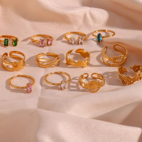 Verstellbarer Modering Damen 18K Vergoldet Edelstahl Geometrisch Bunte Zirkonia Eingelegt Luxusschmuck