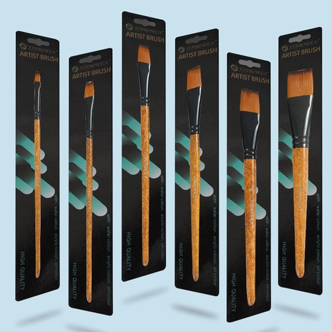 Pincel Artístico Punta Plana Cerdas Nailon Mango Madera Abedul Para Pintura Acuarela Acrílico Óleo Profesional