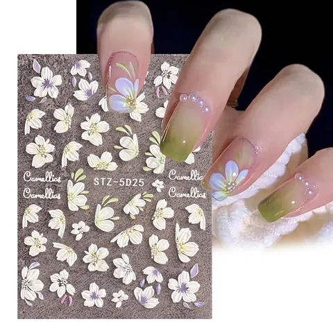 Autocollants Ongles Floraux Relief 5D Motifs Camélia Tulipe Papillon Auto-adhésifs Stéréoscopiques DIY Pour Femmes