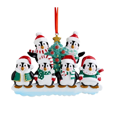 Adorno De Árbol De Navidad Familia De Pingüinos Decoración Colgante Resina Base De Nieve Cinta Festiva