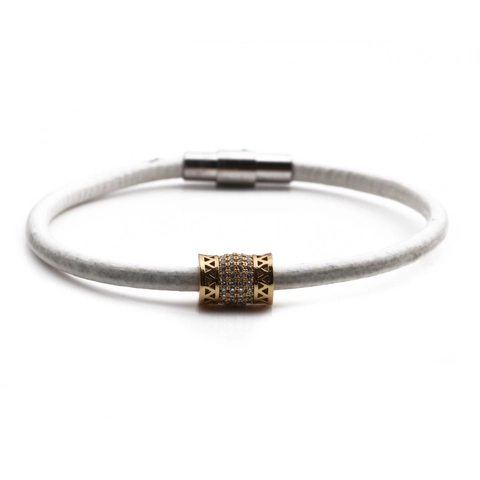 Bracelet Cordon En Cuir Mode Charme Cylindre Zircon Fermoir Magnétique Inox Bijoux Minimalistes Unisexe