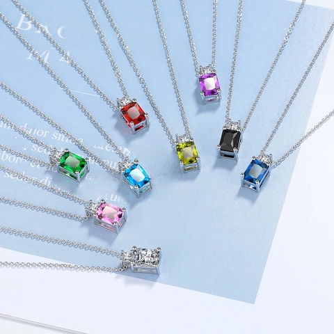 Rectangle Zircon Pendant Necklace Minimalist Geometric Copper Jewelry For Women Elegant Fashionable Gift