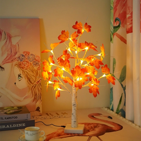 LED Maple Tree Lamp Birch Texture Warm White Light Desktop Plastic Decoration For Thanksgiving Christmas