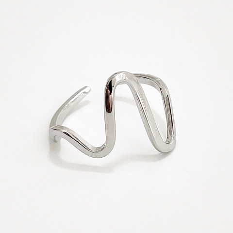 Anello Ondulato Intrecciato In Argento Sterling 925 Minimalista Geometrico Irregolare Aperto Regolabile Donna