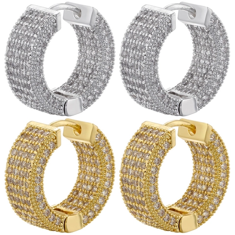 Micro Paved Cubic Zirconia Hoop Oorbellen Messing Ronde Glanzende Luxe Mode Sieraden Voor Vrouwen