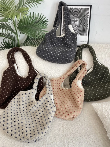 Lammwolle Plüsch Tragetasche Herzmuster Große Kapazität Schulter Handtasche Warme Weiche Herbst Winter Accessoire Für Damen