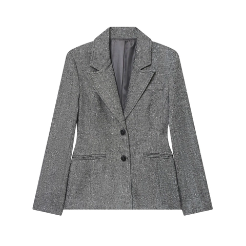 Women's Herringbone Tweed Blazer Jacket Notched Lapel Long Sleeve Single Breasted Office Wear Professional Retro Style