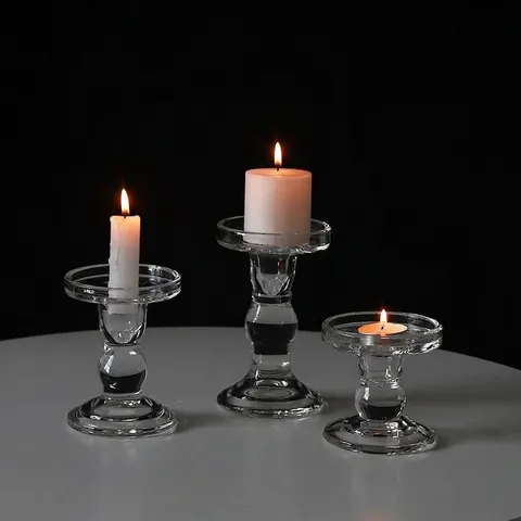 Roman Column Glass Candlestick Holder For Taper Pillar Candles French Vintage Style Wedding Centerpiece Home Table Decoration