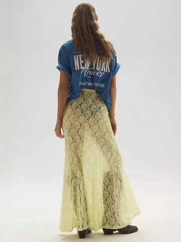 Women Lace Maxi Skirt Sexy See Through Hollow Out Jacquard Mermaid Irregular Hem Long Skirts Elegant Streetwear