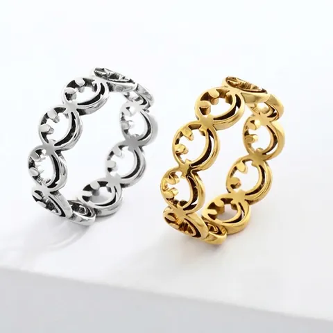 Anillo Con Cara Sonriente Hueca Acero Inoxidable Corte Láser Pulido Streetwear Moda Accesorio Tendencia Hombres Mujeres