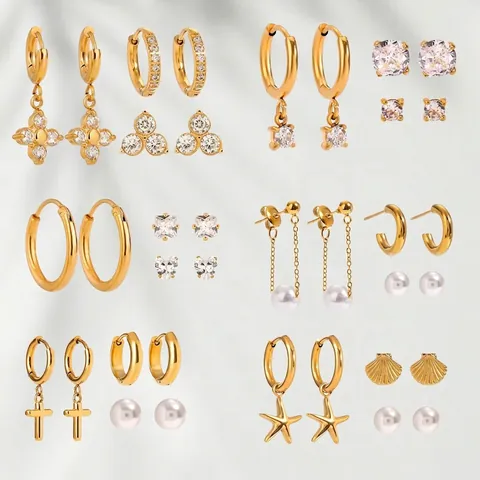 Stainless Steel Stud Hoop Earrings With Zircon Artificial Pearl For Women Waterproof Hypoallergenic Jewelry Fashion Accessories