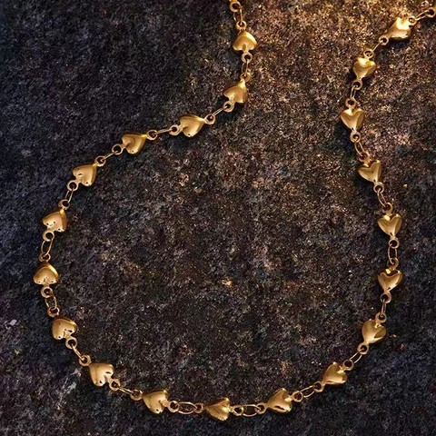 Set di Collana e Bracciale a Catena con Maglie a Cuore Placcato Oro 18K per Donna Gioielli di Lusso in Acciaio Inossidabile a Forma di Cuore