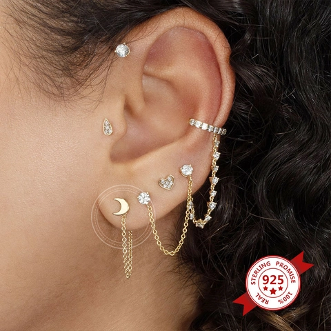 Mond Sichel Hängeohrringe Mit 925 Sterling Silber Ohrstecker Kupfer Kette Quaste Stecker Für Damen Mode Schmuck