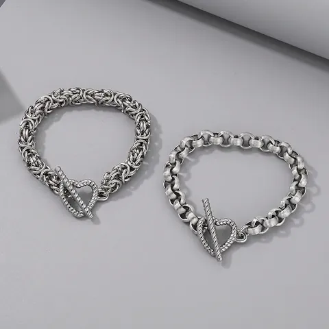 Bracciale Da Uomo Acciaio Al Titanio Chiusura A Gancio Cuore Catena Bizantina Intrecciata Gioielli Hip Hop Moda