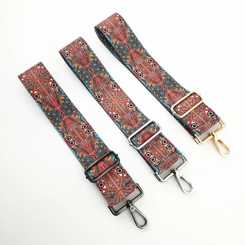 Verstellbarer Breiter Taschengurt Ethno-Stil Polyester Webband Schultergurt Crossbody Riemen Mit Metallschnallen