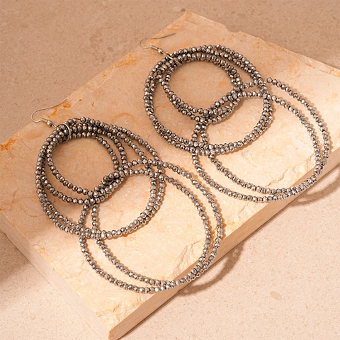 Exaggerated Multi Layer Circle Beaded Drop Earrings For Women Geometric Glass Beads Alloy Boho Statement Jewelry