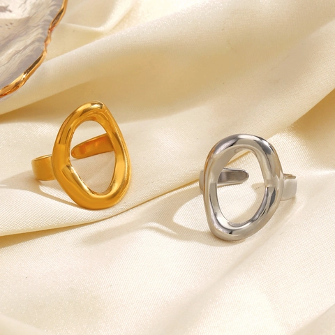 Anillo Hueco Ovalado Irregular Minimalista De Acero Inoxidable Joyería De Moda Geométrica Ajustable Para Mujer