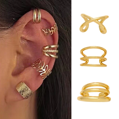 Orecchini Ear Cuffs Geometrici Irregolari Rame Placcato Oro Senza Buco Gioielli Di Moda Donna
