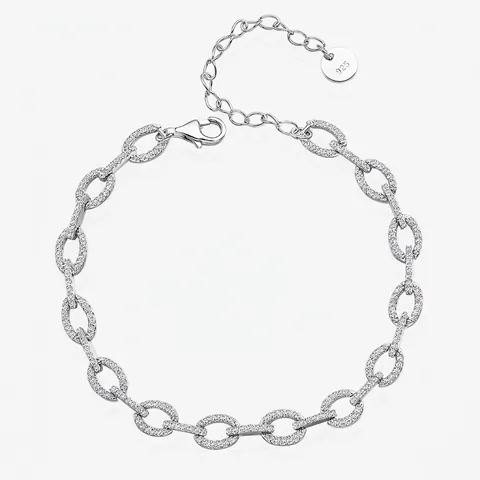 Bracelet Chaîne en Argent Sterling 925 de Luxe pour Femmes Hommes Pave Zirconia Geometric Oval Link Bijoux de Mode Cadeau